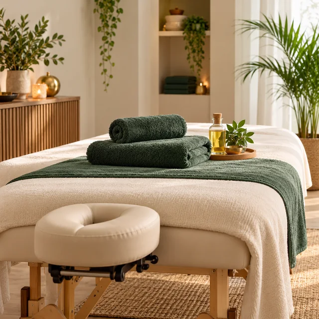 table de massage et huiles